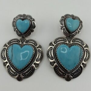 Quoc QT Signed Sterling Silver Heart Dangle Earrings